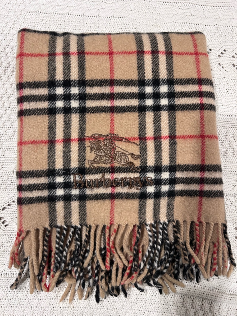 Vintage Rare Burberry Classic Tan Black Red Check Wool Scarf 26 x 36